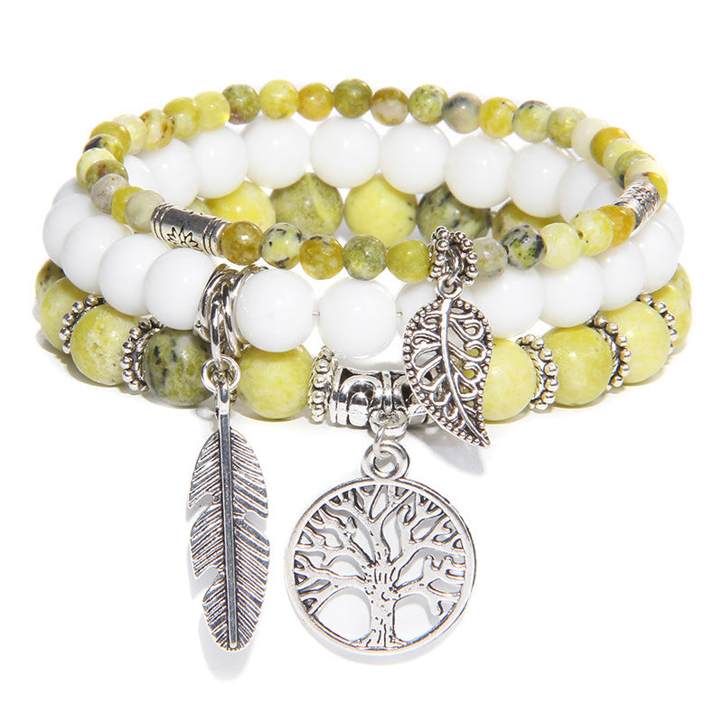 Turquoise Tree of Life Pendant Bracelet with Natural Beads