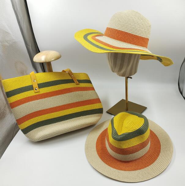Foldable Striped Straw Hat with Breathable Sun Shade