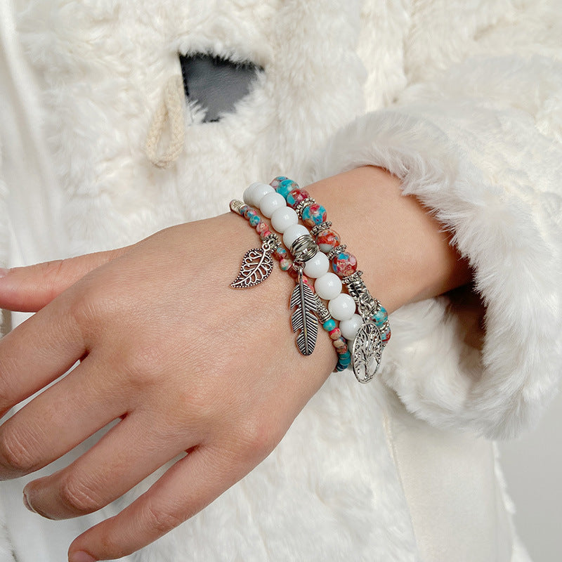 Turquoise Tree of Life Pendant Bracelet with Natural Beads