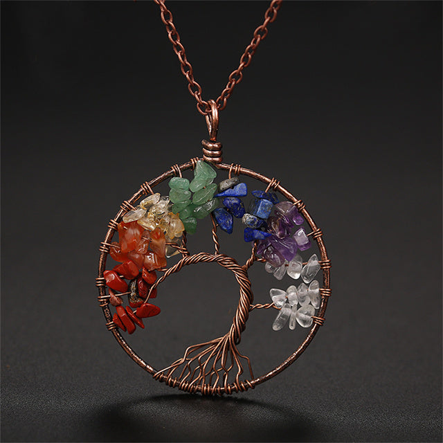 7 Chakra Natural Stone Tree of Life Pendant Necklace