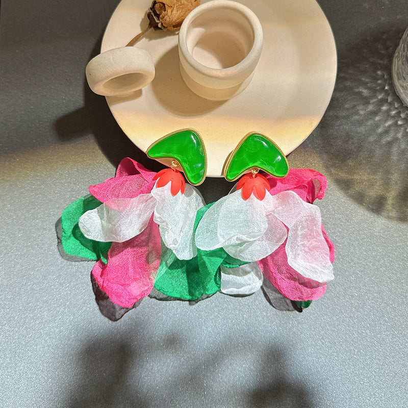 Handmade Fabric Flower Earrings - Fashionable Design