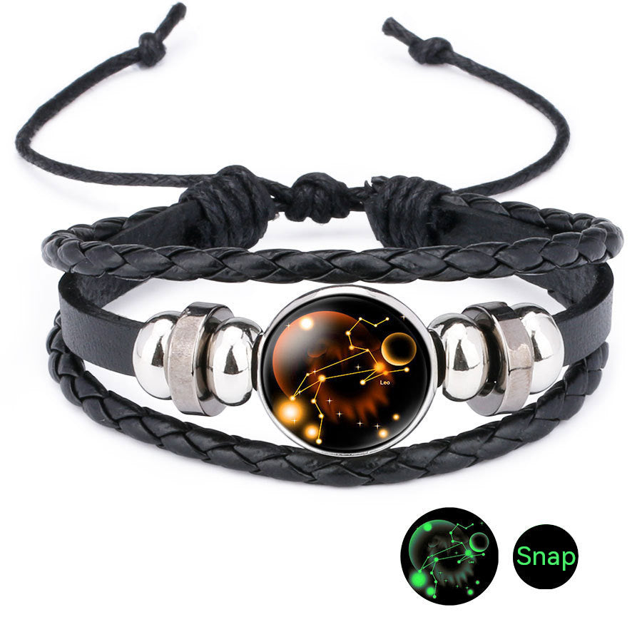 Luminous Zodiac Time Stone Cowhide Beaded Bracelet