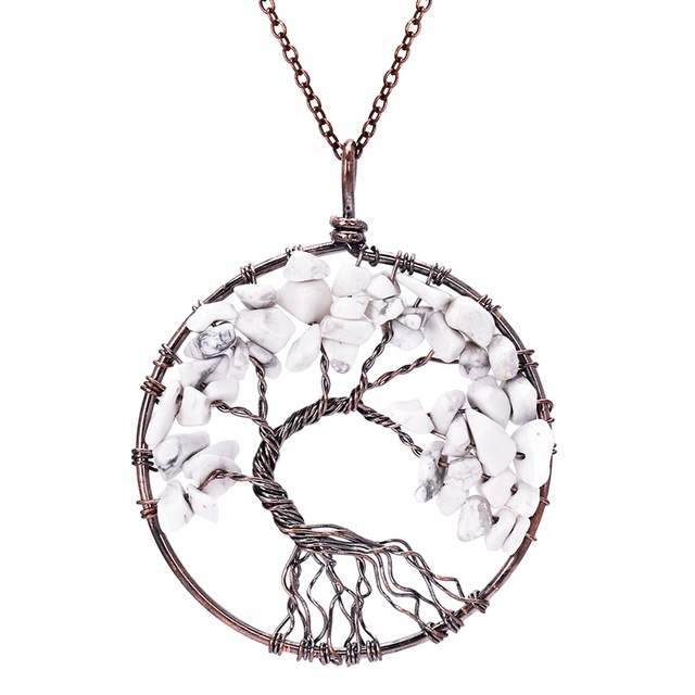 Chakra Tree of Life Pendant Necklace with Copper Crystal