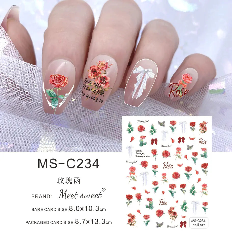 Nail Art Stickers - Camellia, Lily, and Poppy Designs