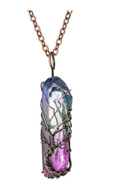 Natural Crystal Tree of Life Pendant Necklace