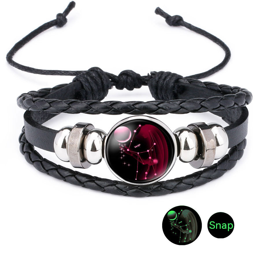 Luminous Zodiac Time Stone Cowhide Beaded Bracelet