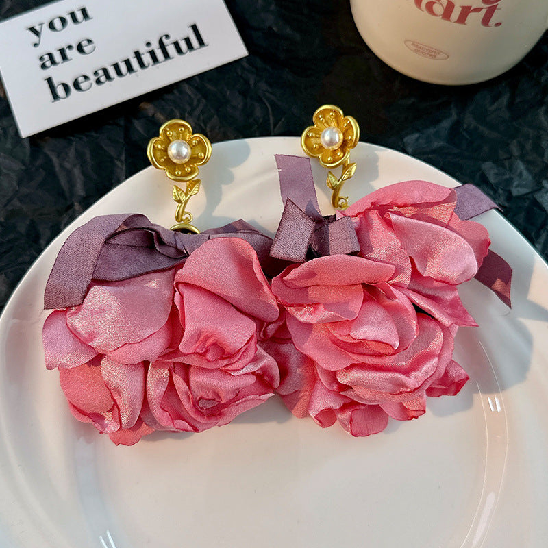 Handmade Fabric Flower Earrings - Fashionable Design