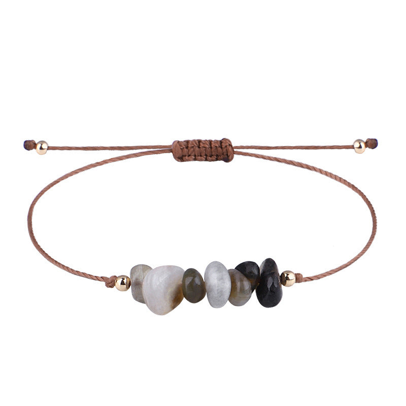 Irregular Raw Stone Bracelet with Woven Wax Line