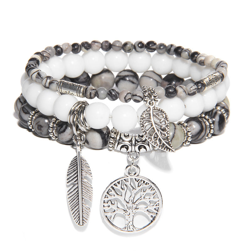 Turquoise Tree of Life Pendant Bracelet with Natural Beads