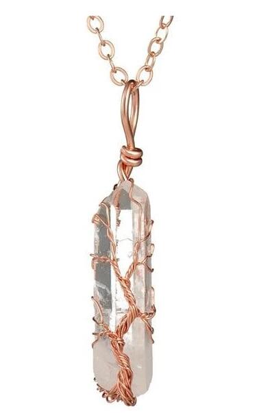 Natural Crystal Tree of Life Pendant Necklace