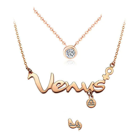 Rose Gold Zodiac Letter Necklace for Women