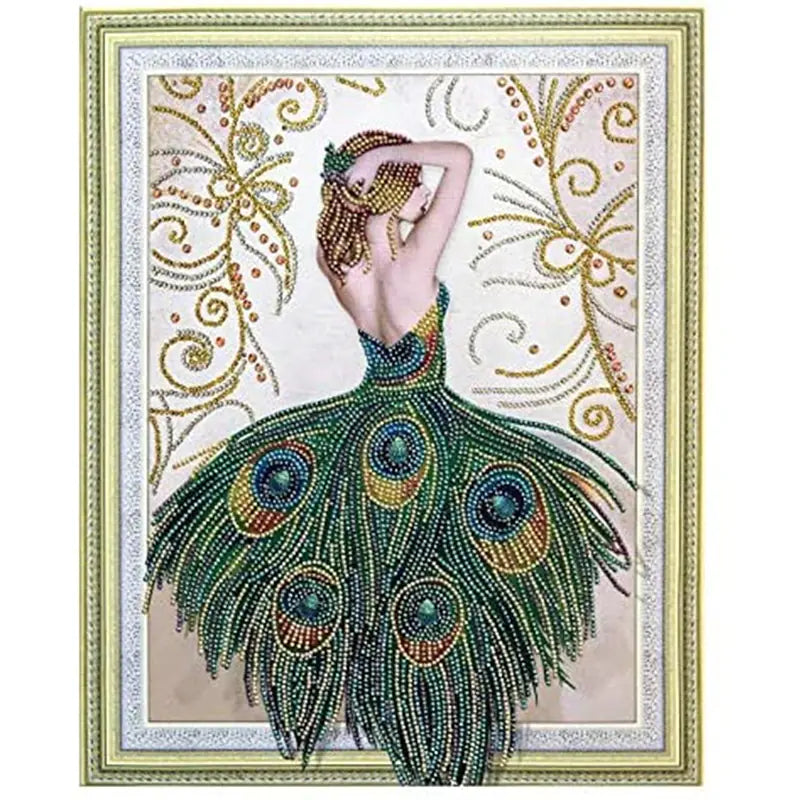 5D Peacock Girl Diamond Painting with AB Drills