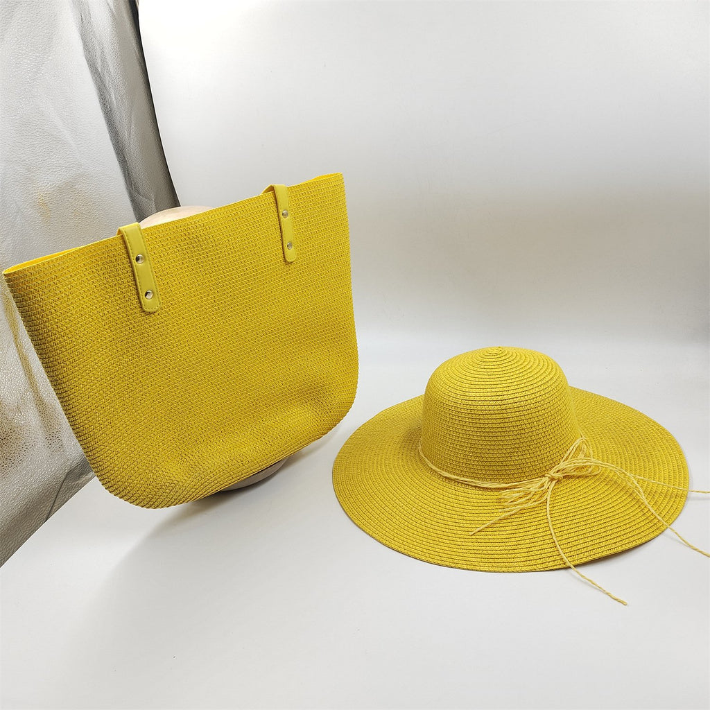Foldable Striped Straw Hat with Breathable Sun Shade
