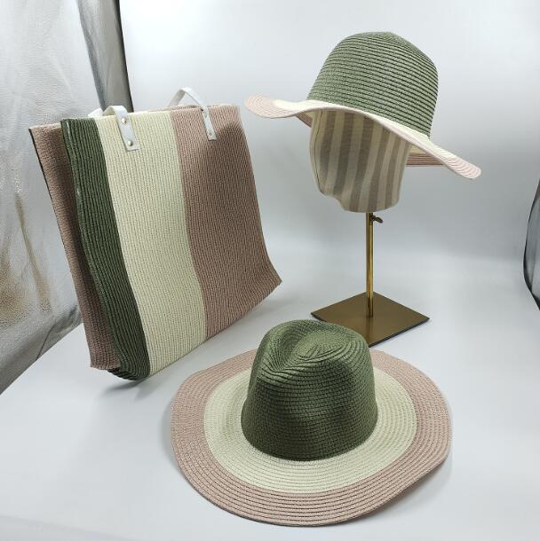 Foldable Striped Straw Hat with Breathable Sun Shade