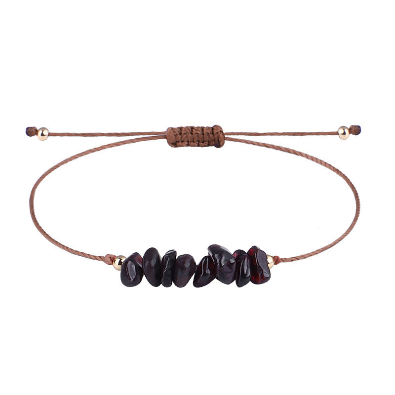 Irregular Raw Stone Bracelet with Woven Wax Line
