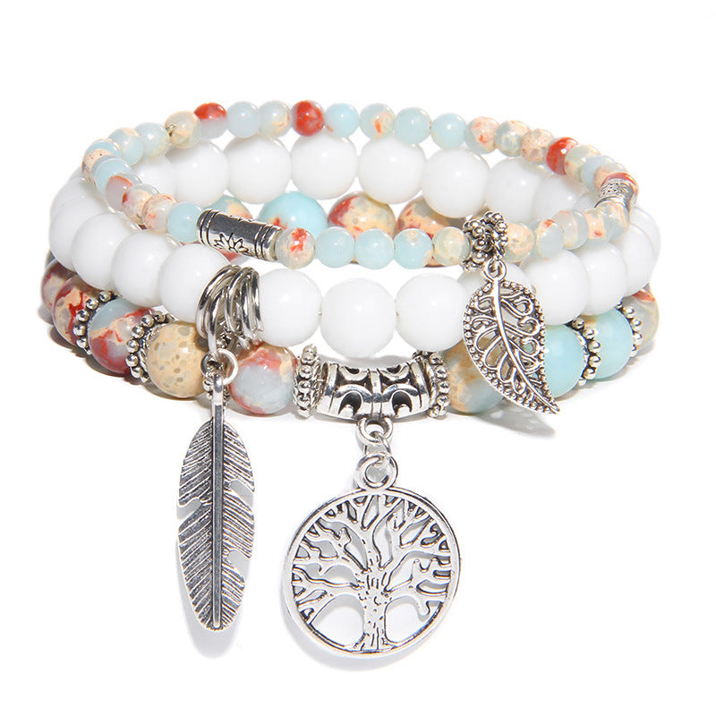 Turquoise Tree of Life Pendant Bracelet with Natural Beads