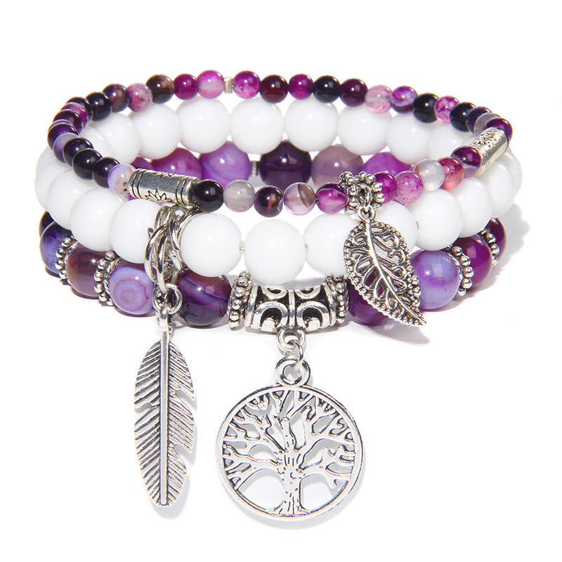 Turquoise Tree of Life Pendant Bracelet with Natural Beads