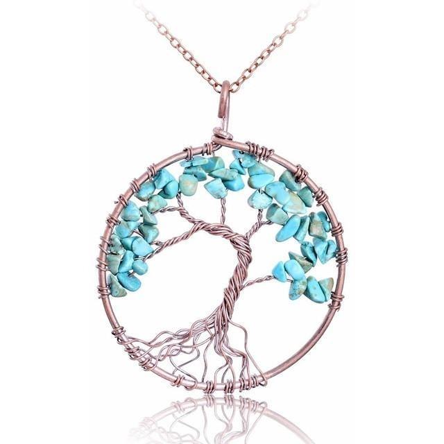 Colorful Crystal Chip Tree of Life Necklace
