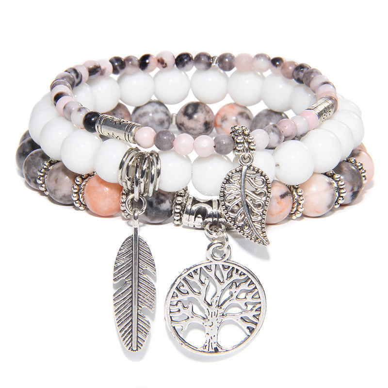 Turquoise Tree of Life Pendant Bracelet with Natural Beads