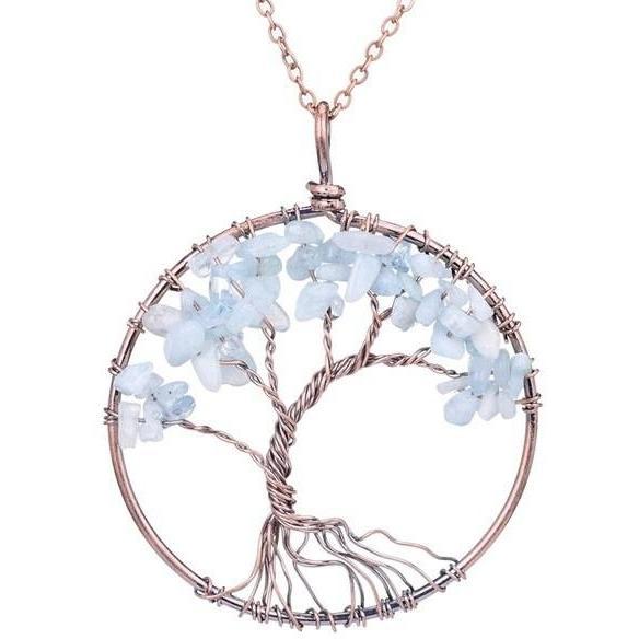 Colorful Crystal Chip Tree of Life Necklace