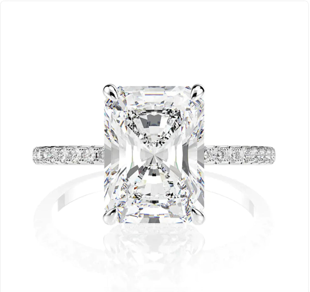 Emerald-Cut Rectangular Flower Ring