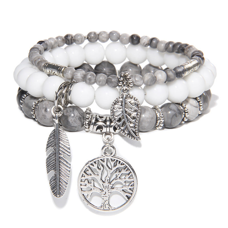 Turquoise Tree of Life Pendant Bracelet with Natural Beads