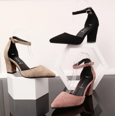 Spring Summer Women's Chunky Heels Pointed Sandals