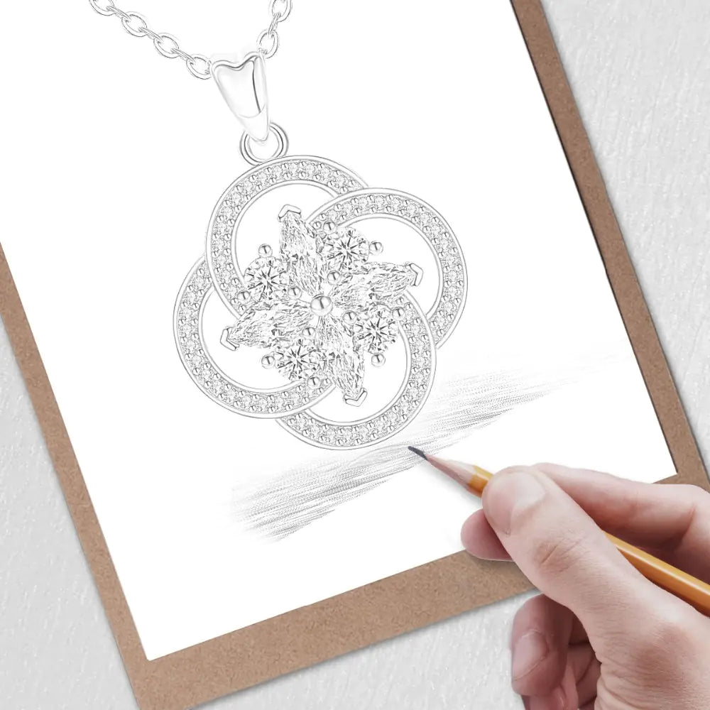 Silver Necklace with Diamond Pendant - Gemini Design