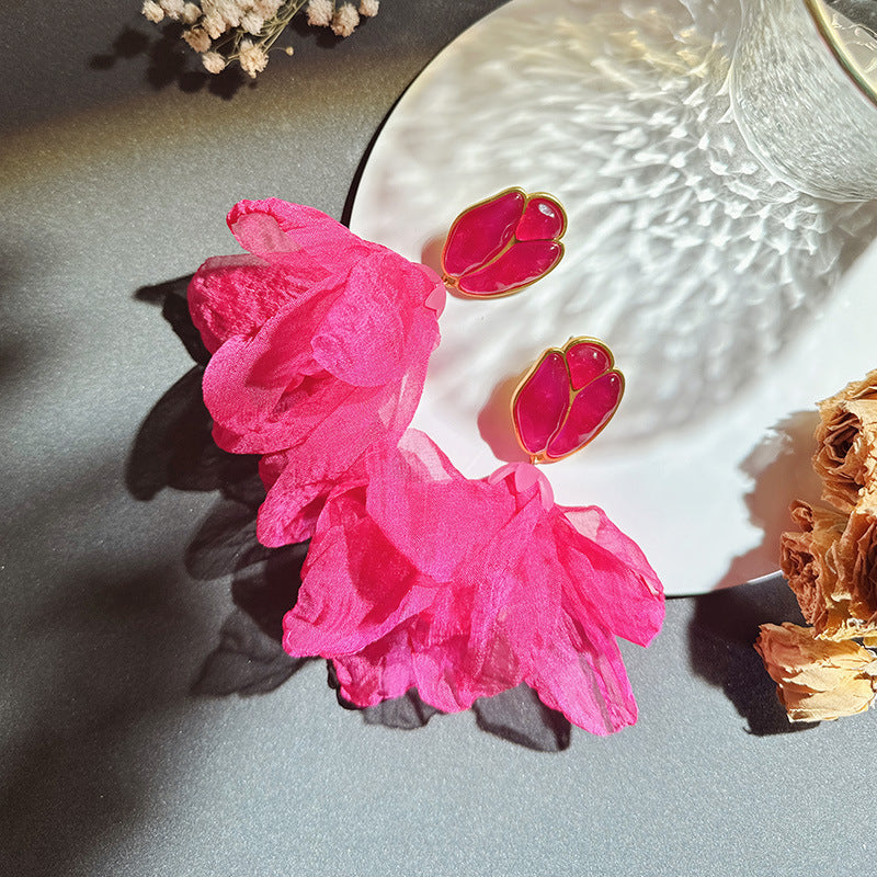 Handmade Fabric Flower Earrings - Fashionable Design