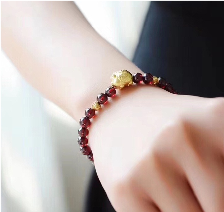 Garnet Zodiac Pig Gold Bracelet