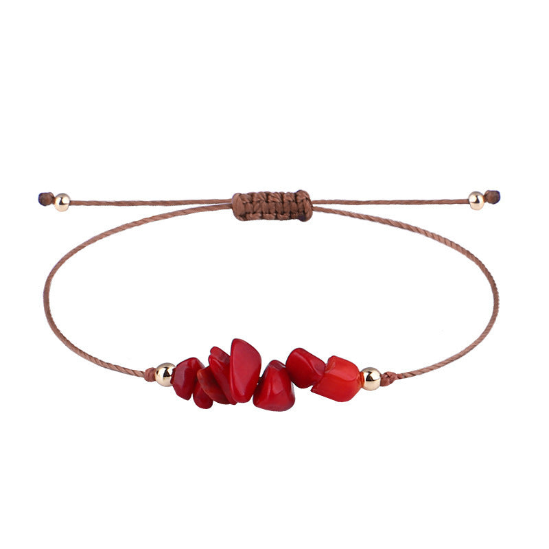 Irregular Raw Stone Bracelet with Woven Wax Line