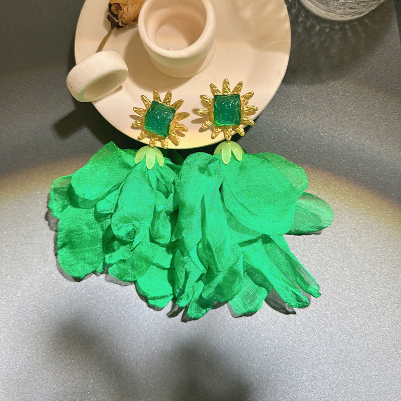 Handmade Fabric Flower Earrings - Fashionable Design