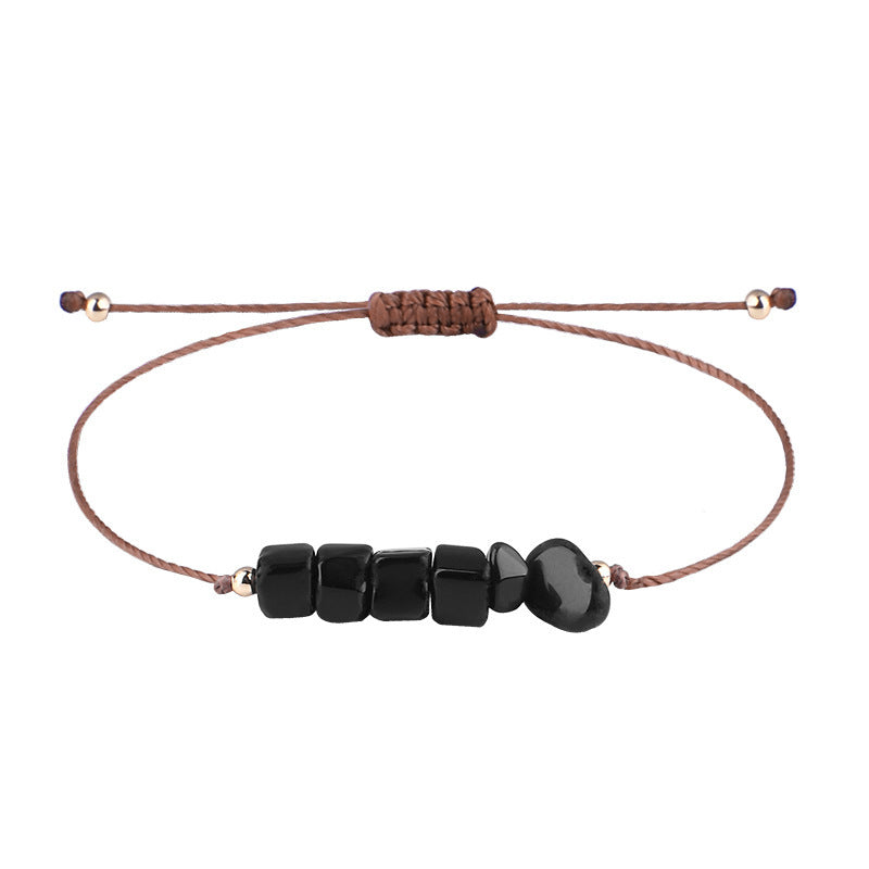 Irregular Raw Stone Bracelet with Woven Wax Line