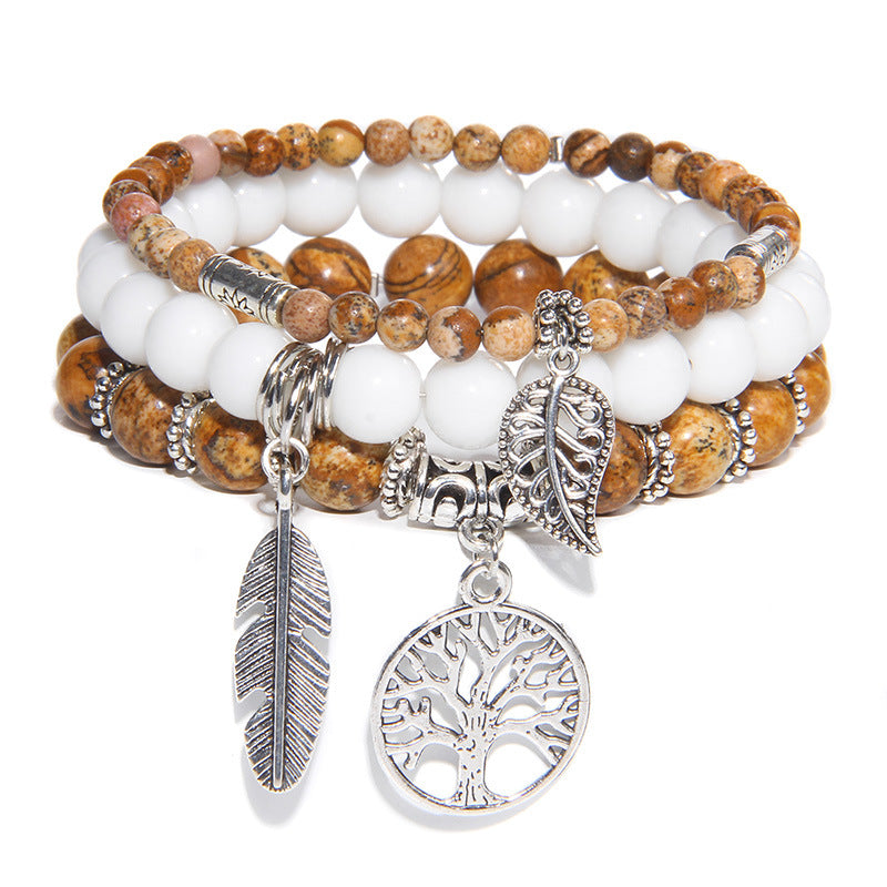 Turquoise Tree of Life Pendant Bracelet with Natural Beads