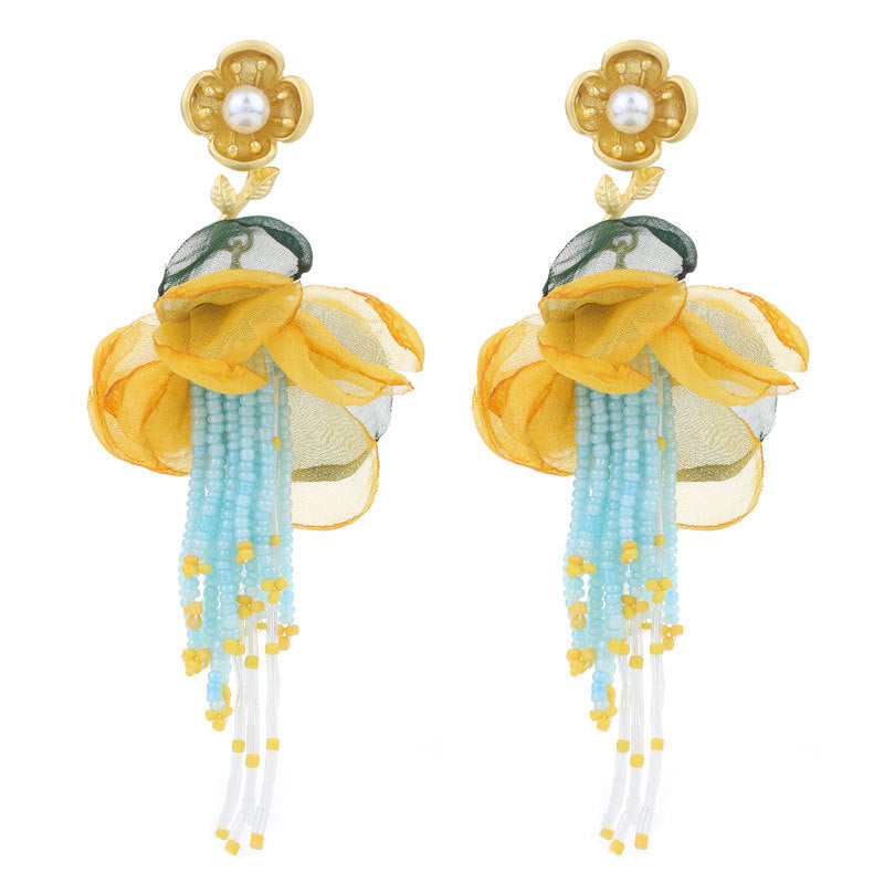 Handmade Fabric Flower Earrings - Fashionable Design