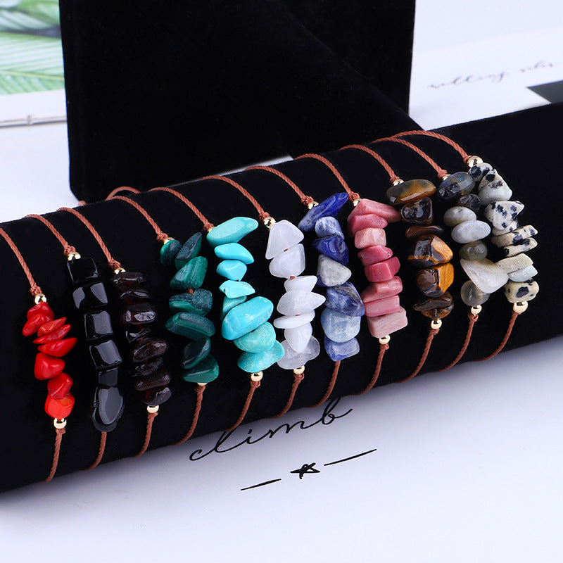 Irregular Raw Stone Bracelet with Woven Wax Line