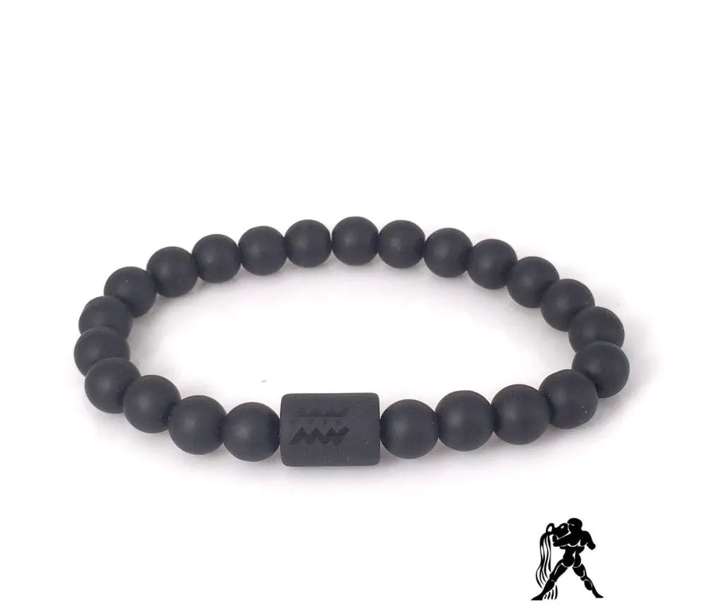 Frosted Black Onyx Beaded Zodiac Sign Bracelet
