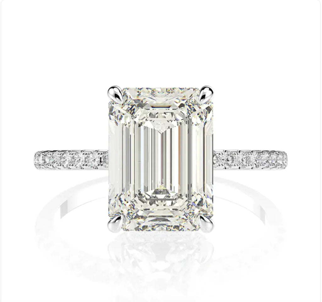 Emerald-Cut Rectangular Flower Ring