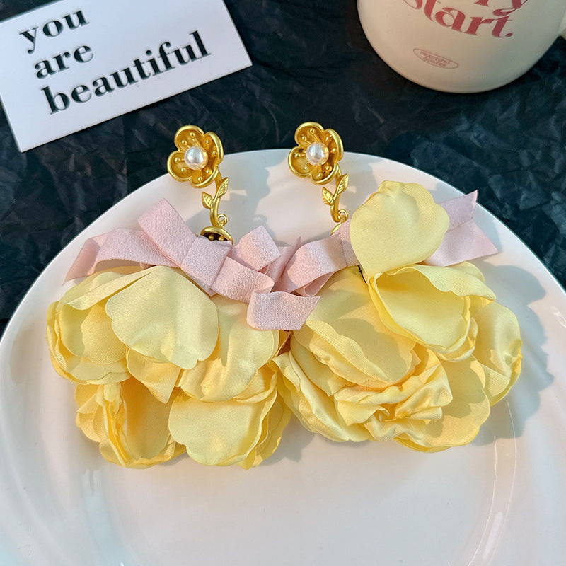 Handmade Fabric Flower Earrings - Fashionable Design