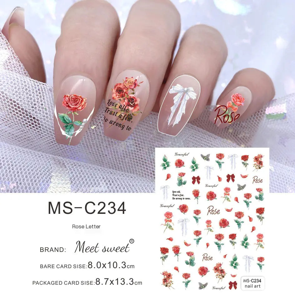 Nail Art Stickers - Camellia, Lily, and Poppy Designs