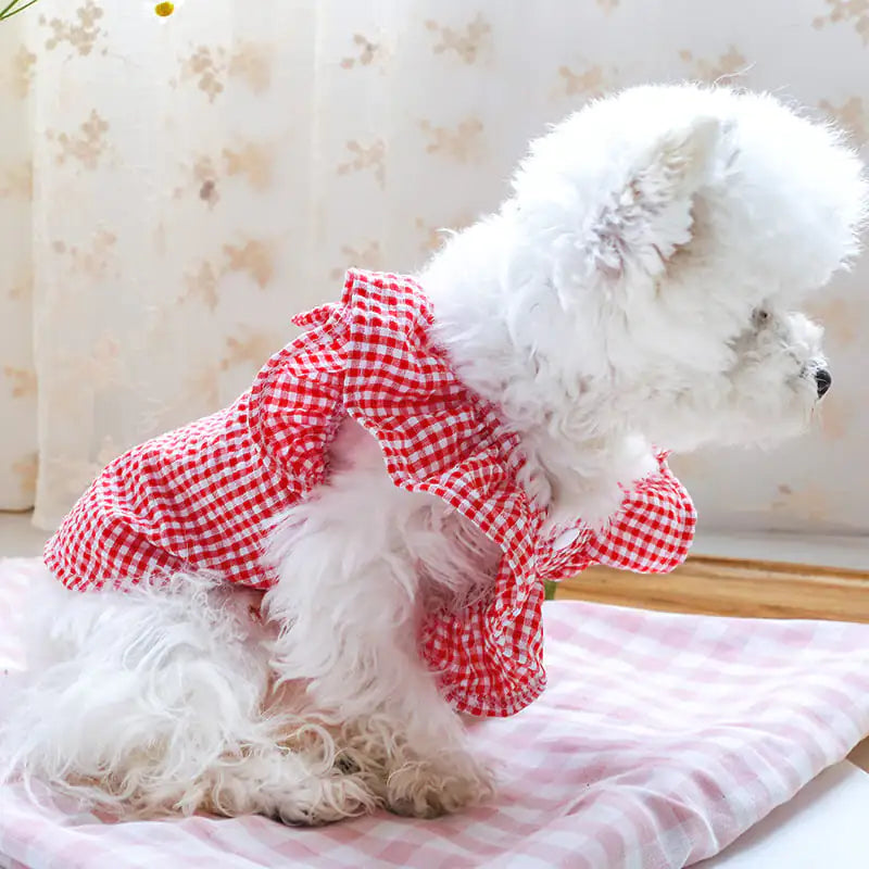 Red Check Bowknot Baby Pet Shirt Outfit