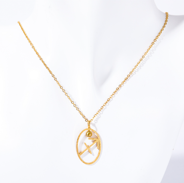 Stainless Steel Zodiac Rune Pendant Necklace