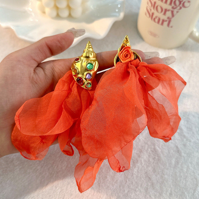 Handmade Fabric Flower Earrings - Fashionable Design