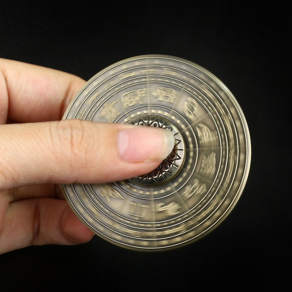 Metal Finger Spinner Toy with Zodiac Compass Design