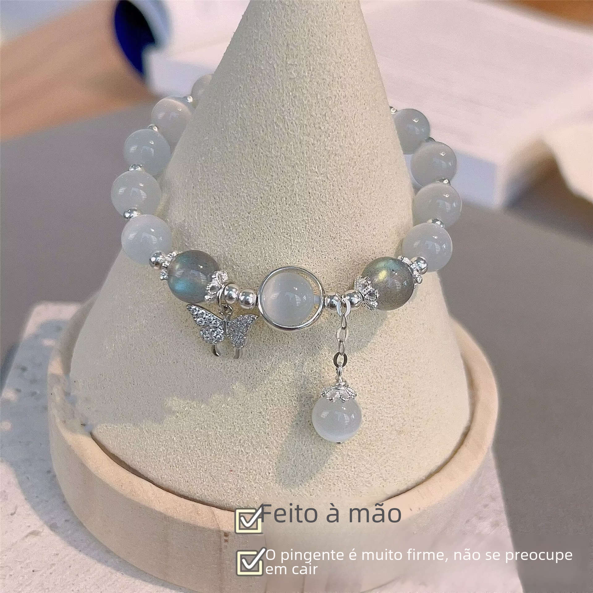Cat Eye Stone Butterfly Bracelet - Stylish Gray Moonstone