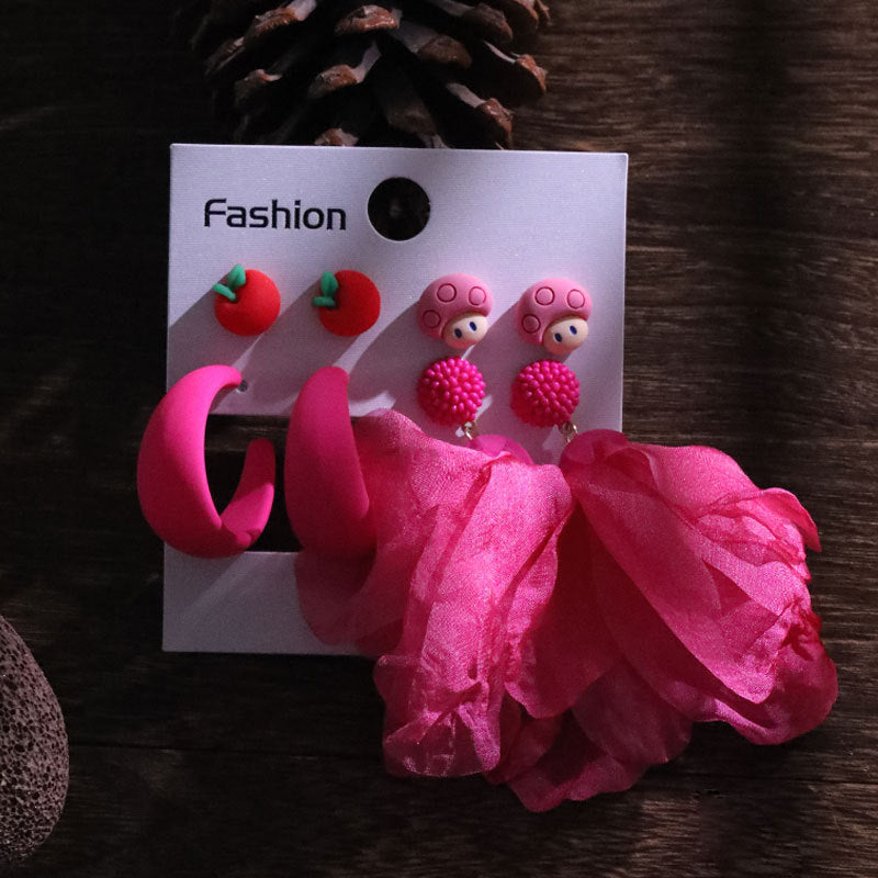 Handmade Fabric Flower Earrings - Fashionable Design