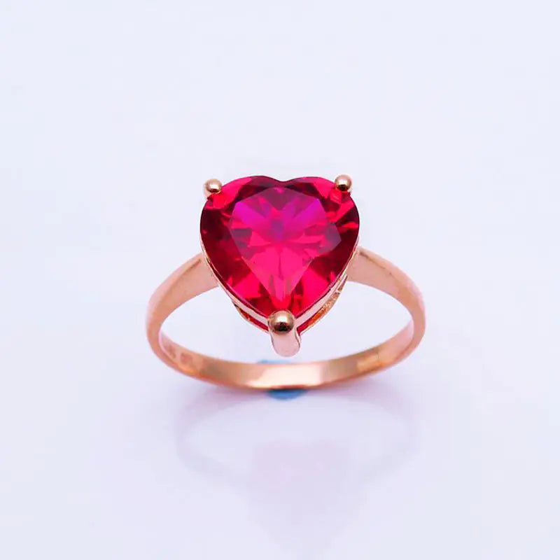 18K Gold Love Set with Red Stone Ring