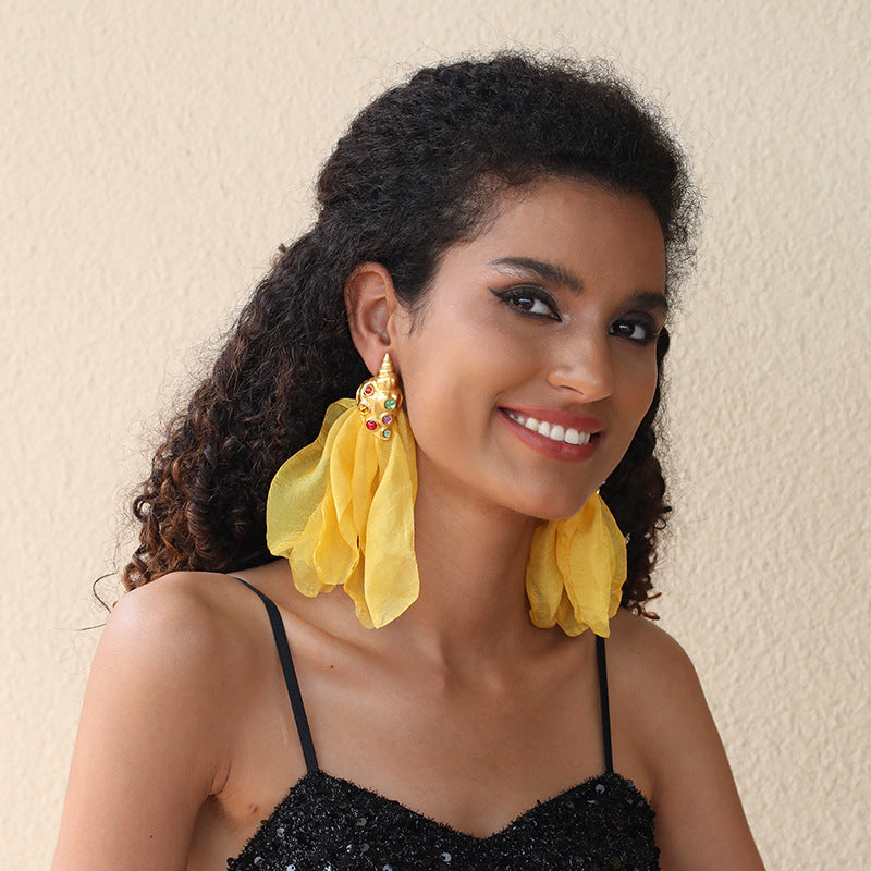 Handmade Fabric Flower Earrings - Fashionable Design