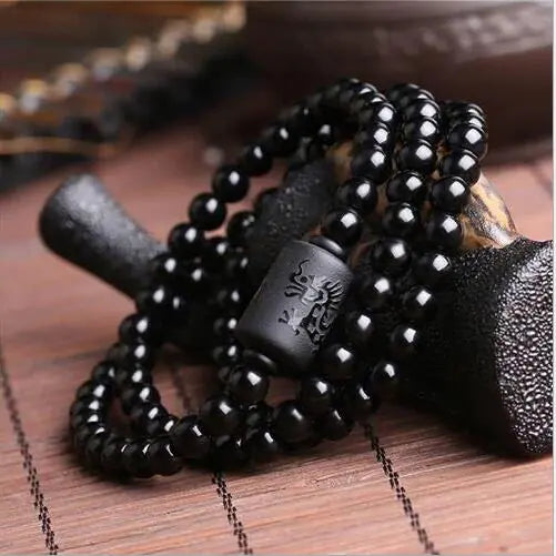 Classic Obsidian Dragon and Phoenix Bracelet with Zodiac