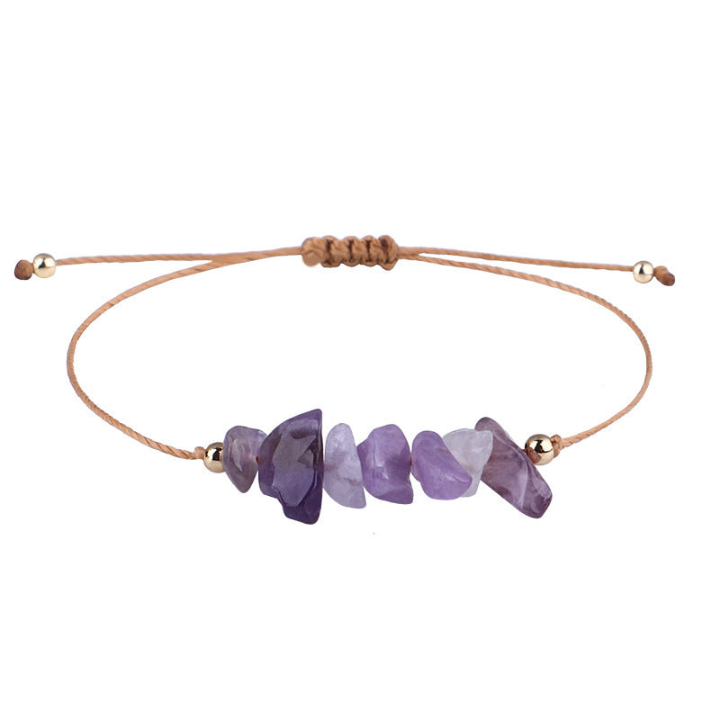 Irregular Raw Stone Bracelet with Woven Wax Line